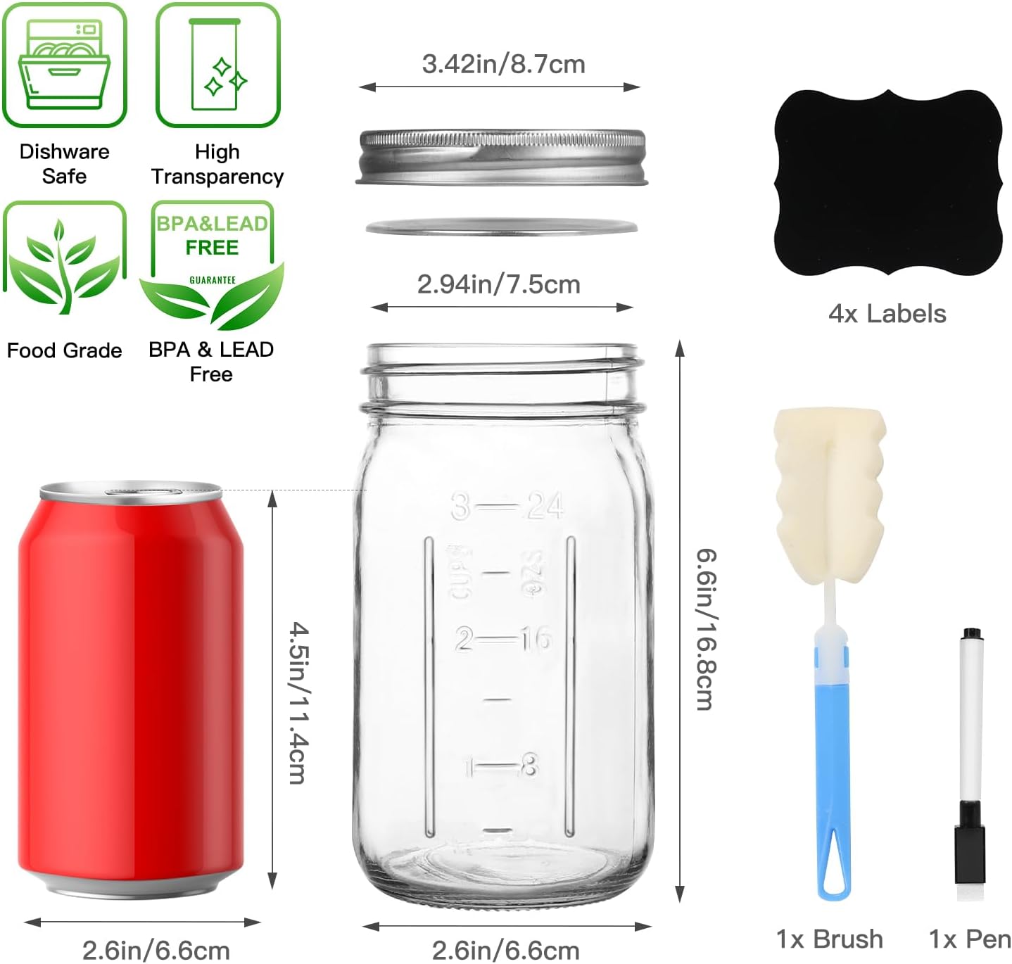 STARSIDE 32 oz Glass Jars with Airtight Lids 4 Pack