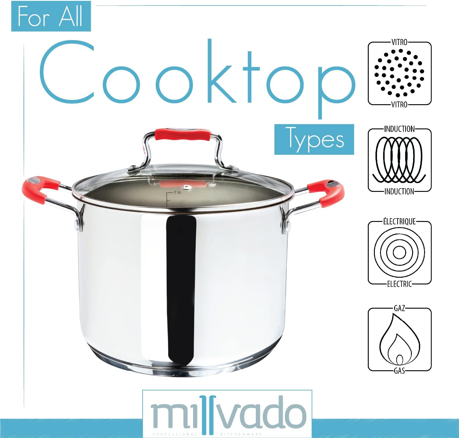Millvado 84 Quart Stock Pot with Clear Glass Lid
