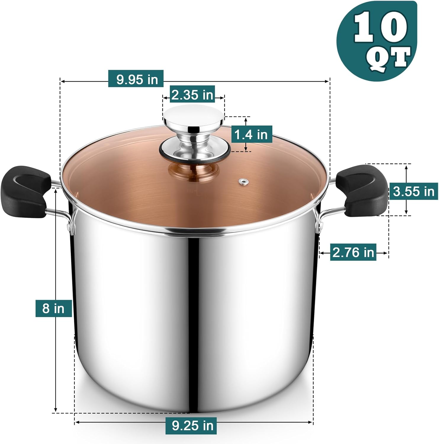 10 Quart 3-Ply Stainless Steel Stock Pot with Lid
