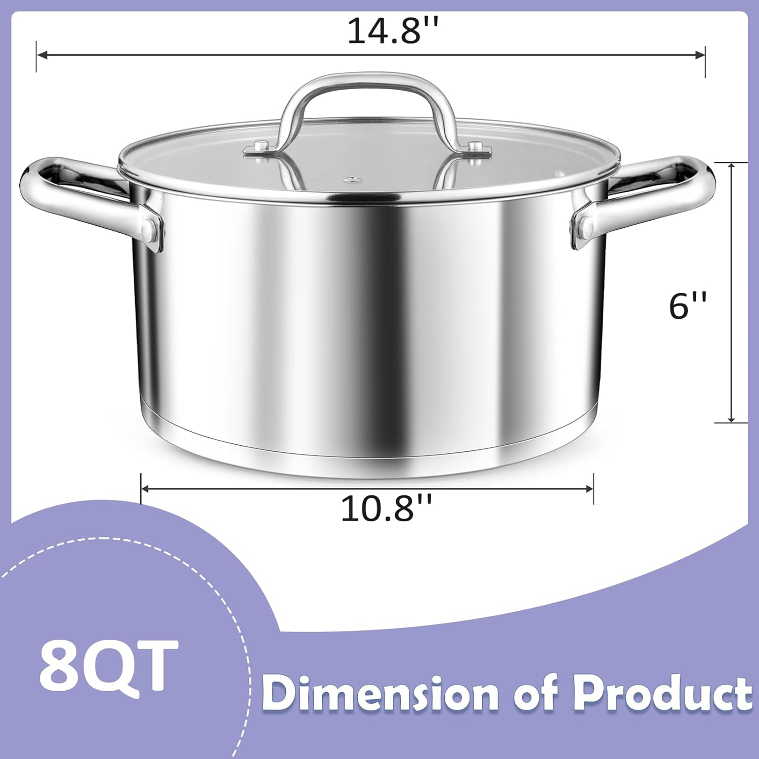 TeamFar 8QT Stock Pot with Lid and Double Handles