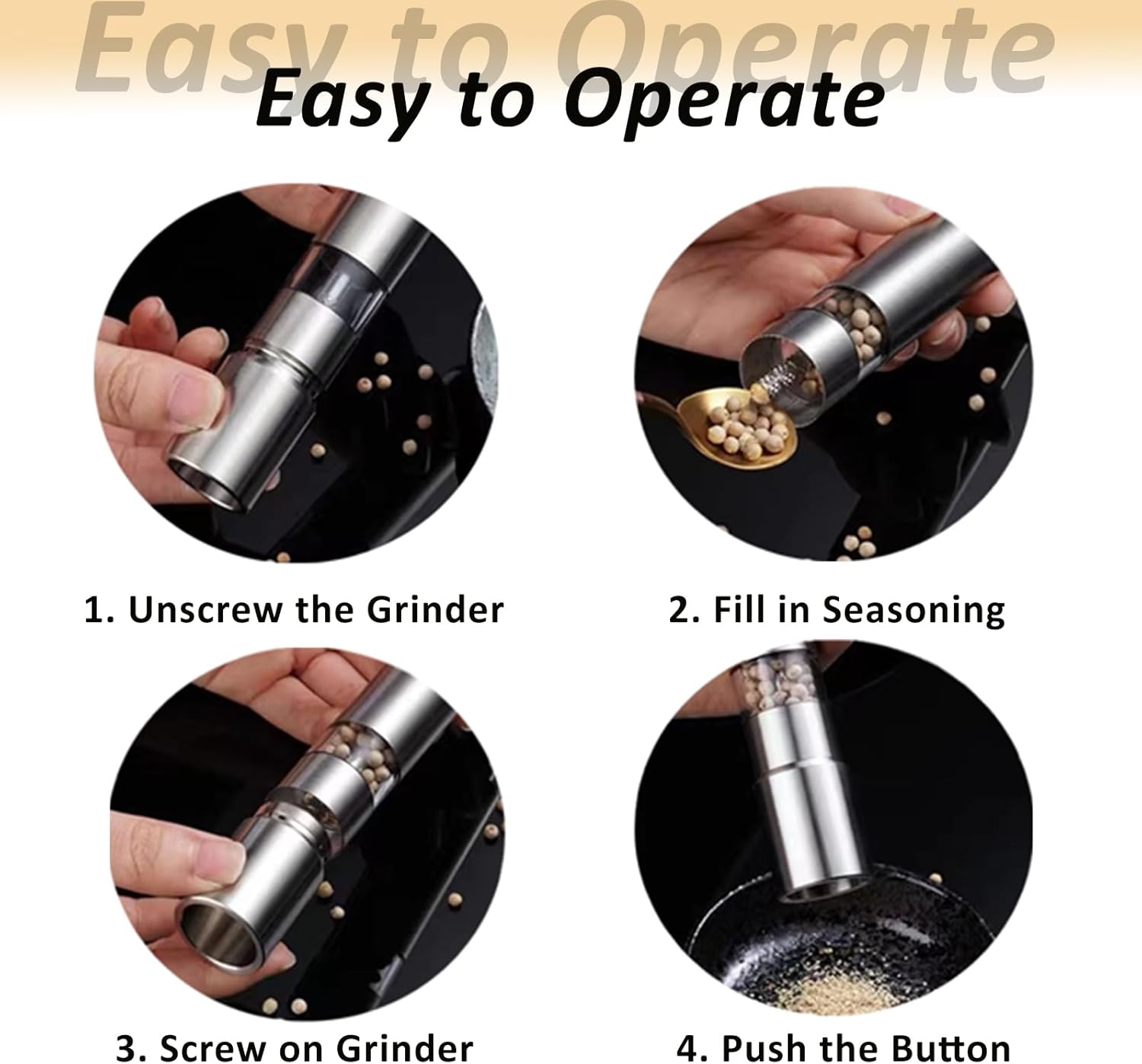 HalfofLife Salt Pepper Grinder Set Push Button Stainless Steel Refillable