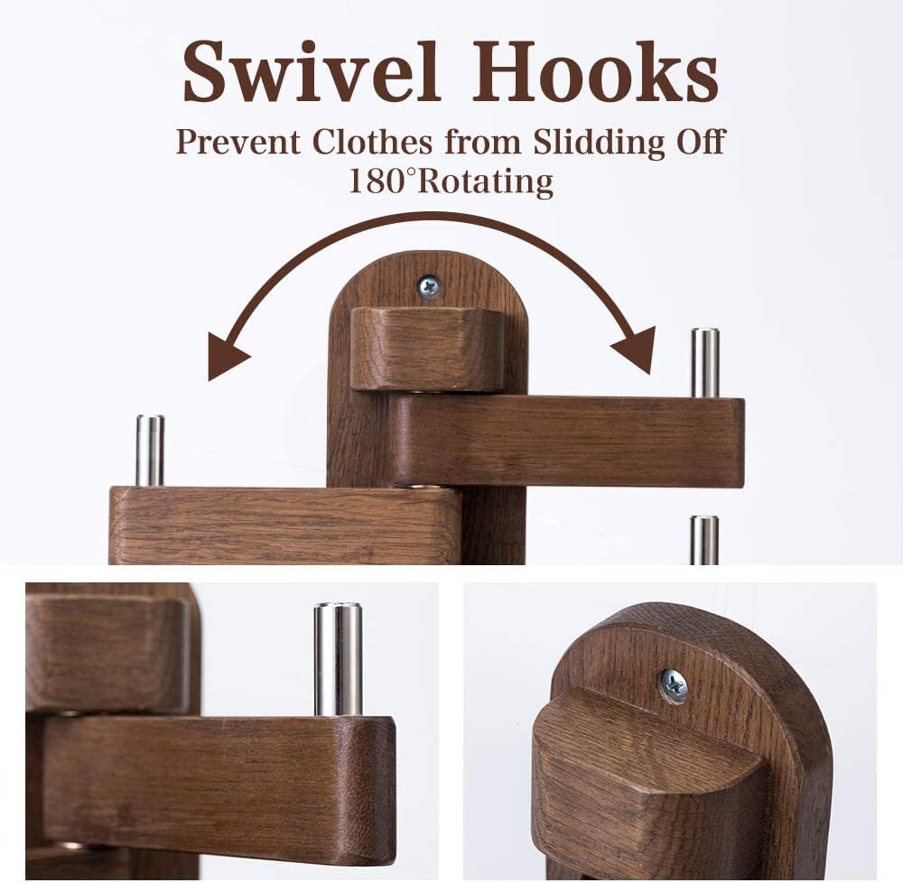 Rsuwiz Oak Wood Coat Hooks with 5 Swivel Arms 1