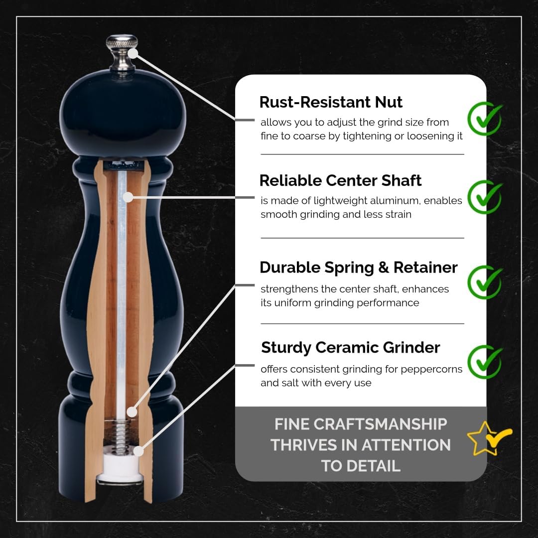 Classic Wood Pepper Mill Grinder with Ceramic Rotor