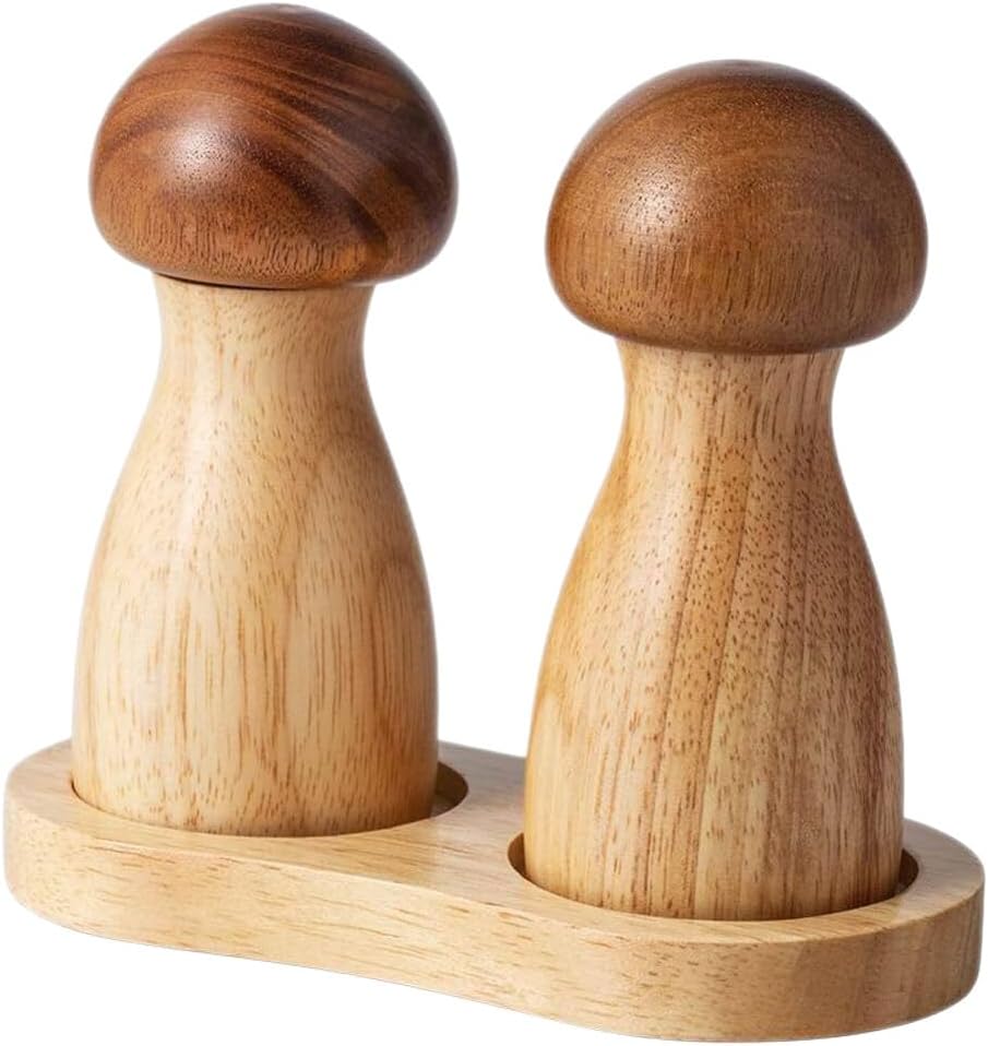 MAGICLULU Acacia Wood Salt Pepper Set with Mushroom Shakers