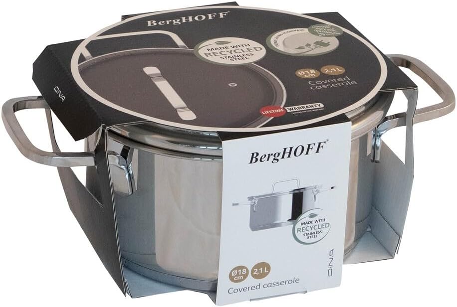 BergHOFF Helix 725in Stockpot 22qt Glass Lid Stainless Steel Induction