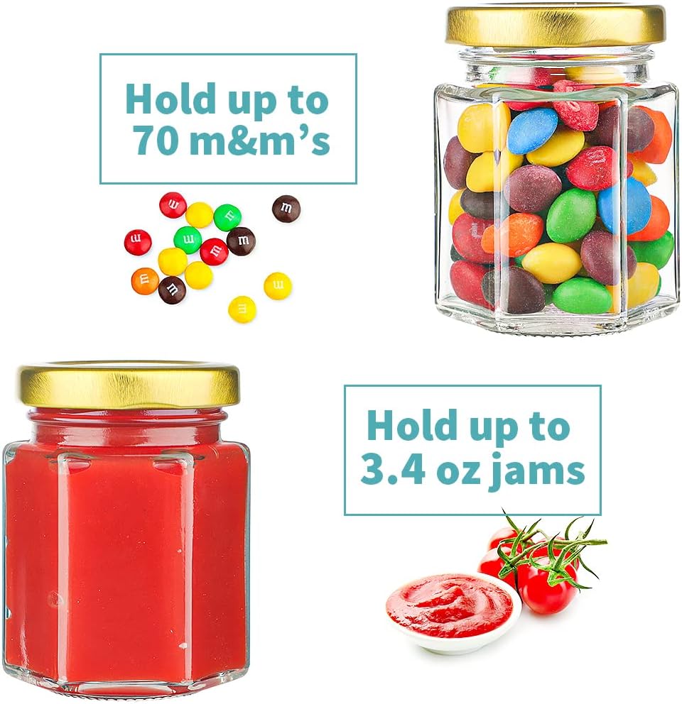 40 Pack Hexagonal Honey Jars with Lids - Reusable 34 Oz Glass Canning Containers