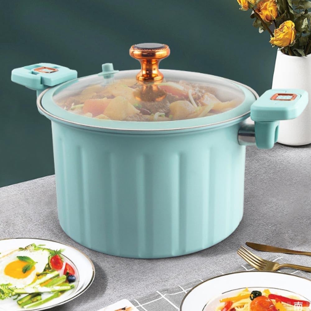 Cast Iron Stock Pot with Glass Lid and Dual Handles Induction Compatible Blue