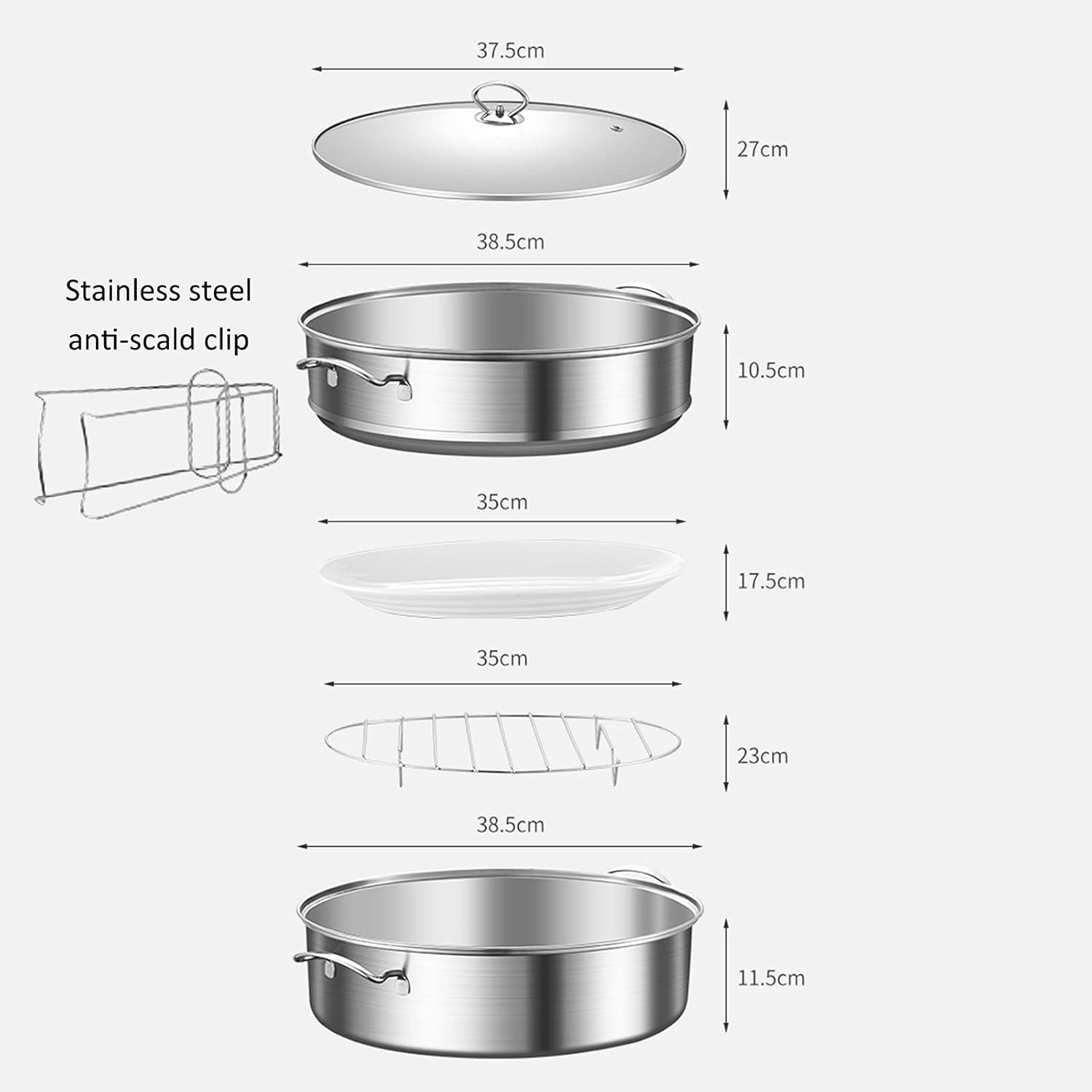 Stainless Steel Oval Fish Steamer with Ceramic Plate and Rack