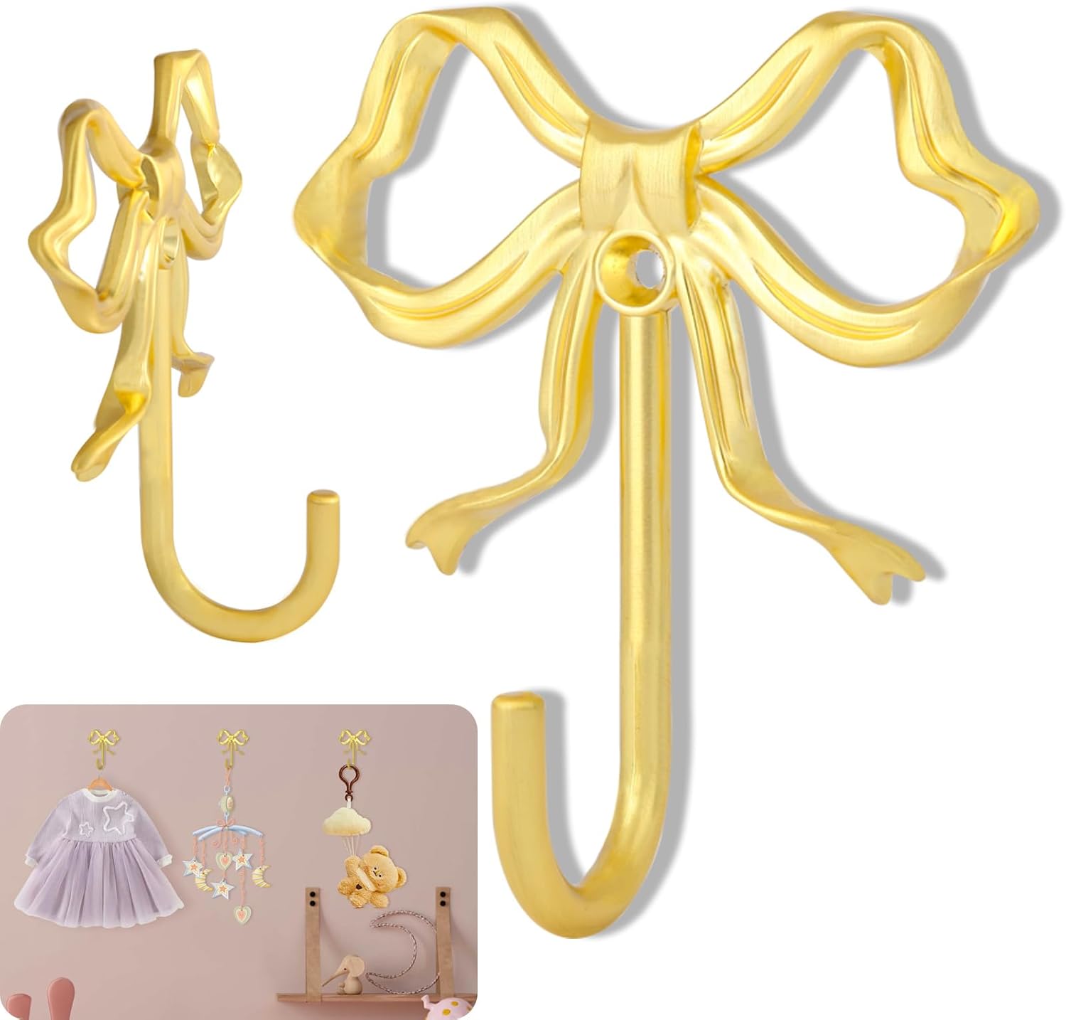 WODEGIFT Large Gold Bow Wall Hooks for Coats