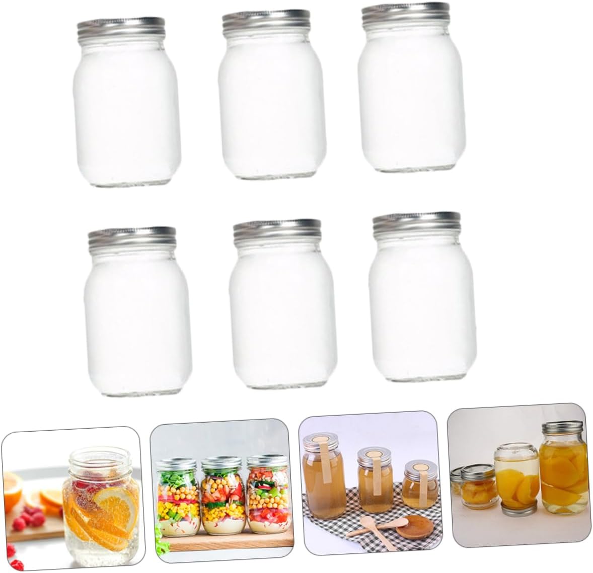 KICHOUSE 6-Piece Glass Food Storage Cans with Lids 500ml