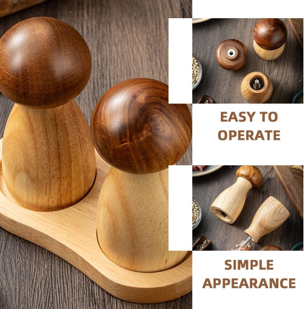 MAGICLULU Acacia Wood Salt Pepper Set with Mushroom Shakers