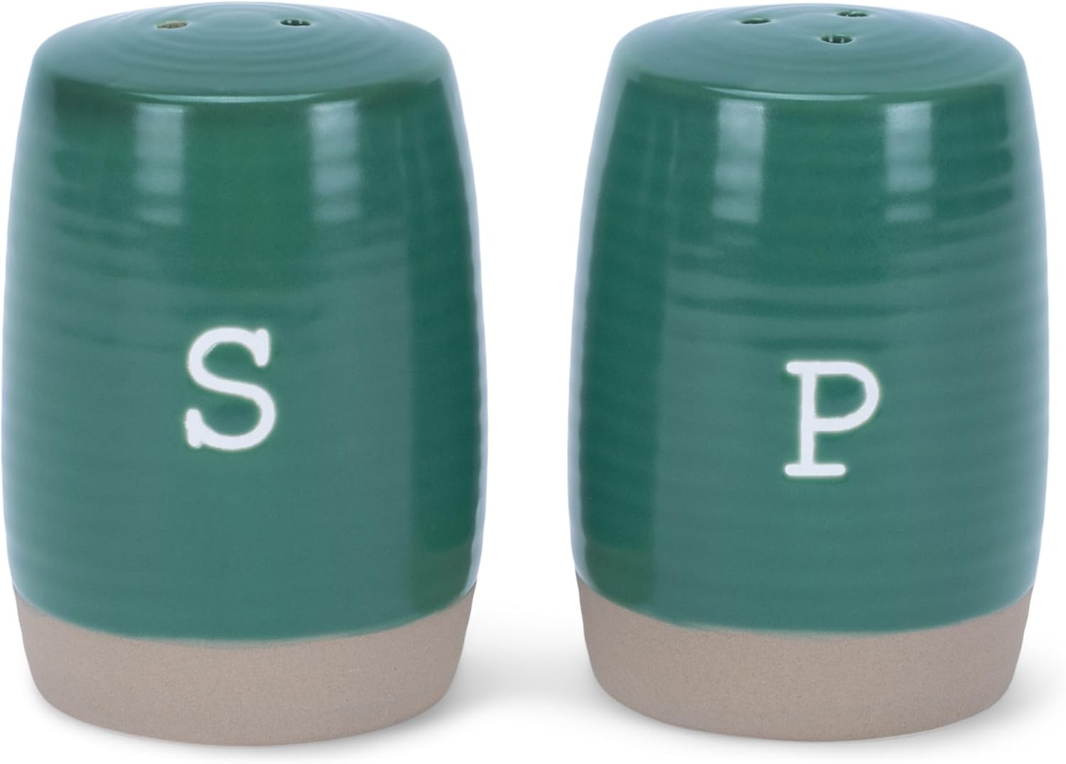 Raw Bottom Forest Green Ceramic Salt Pepper Shaker Set