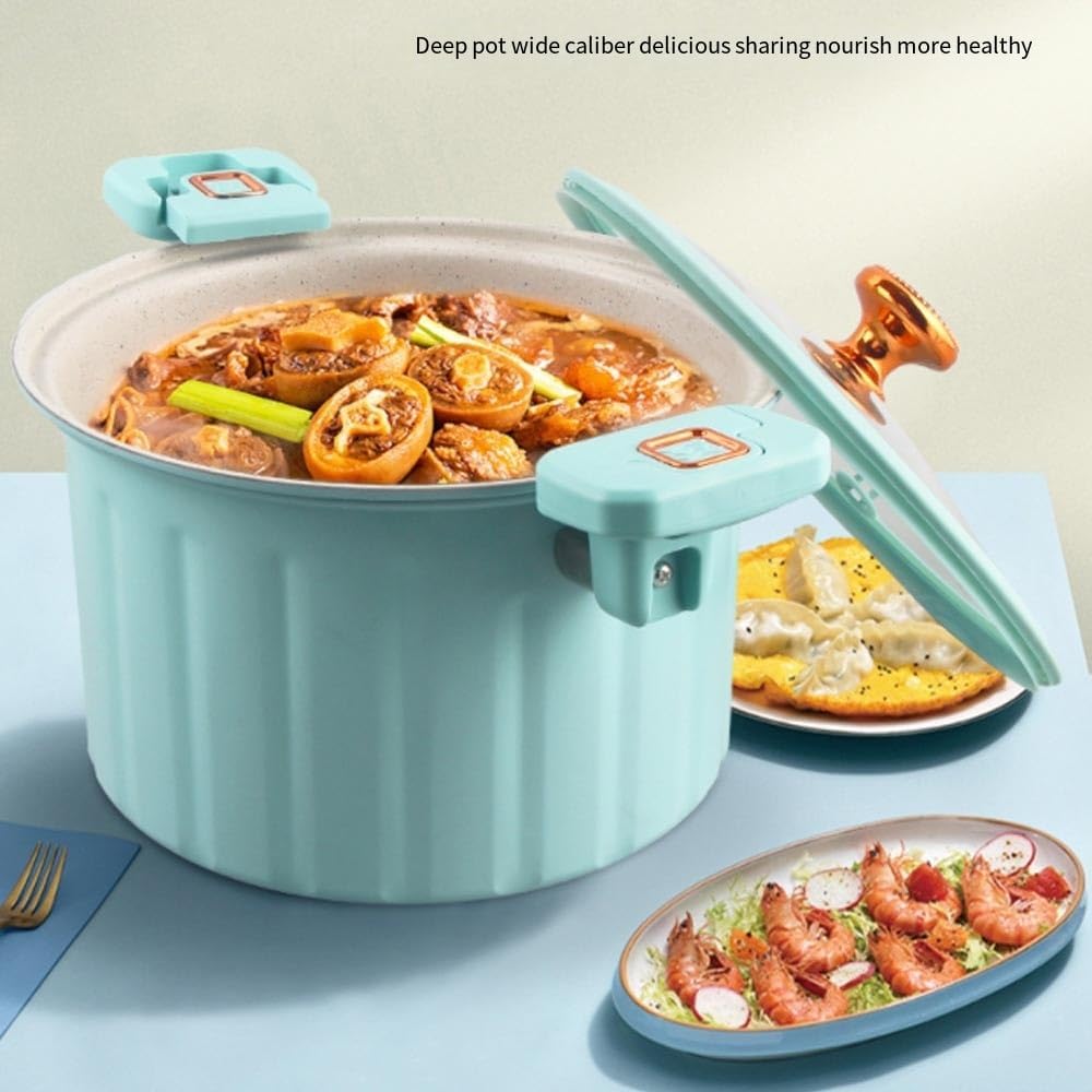 Cast Iron Stock Pot with Glass Lid and Dual Handles Induction Compatible Blue