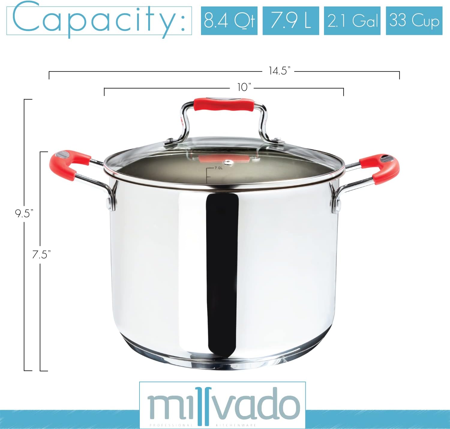 Millvado 84 Quart Stock Pot with Clear Glass Lid