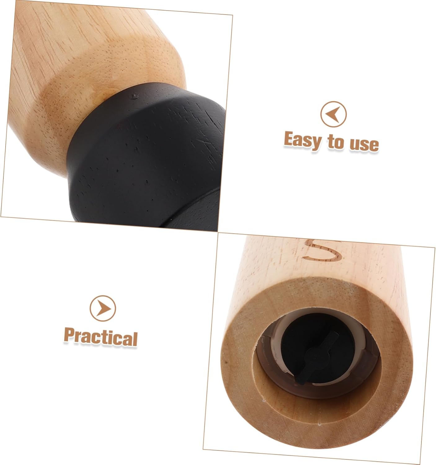 BRIGHTFUFU Manual Wooden Pepper Grinder with Black Cap 1