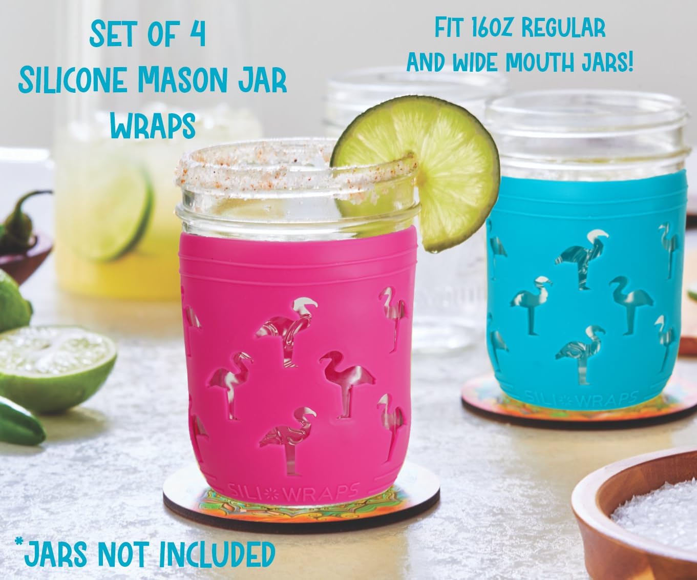 Sili Wraps Mason Jar Wraps Pink Sunset Turtle Set of 4