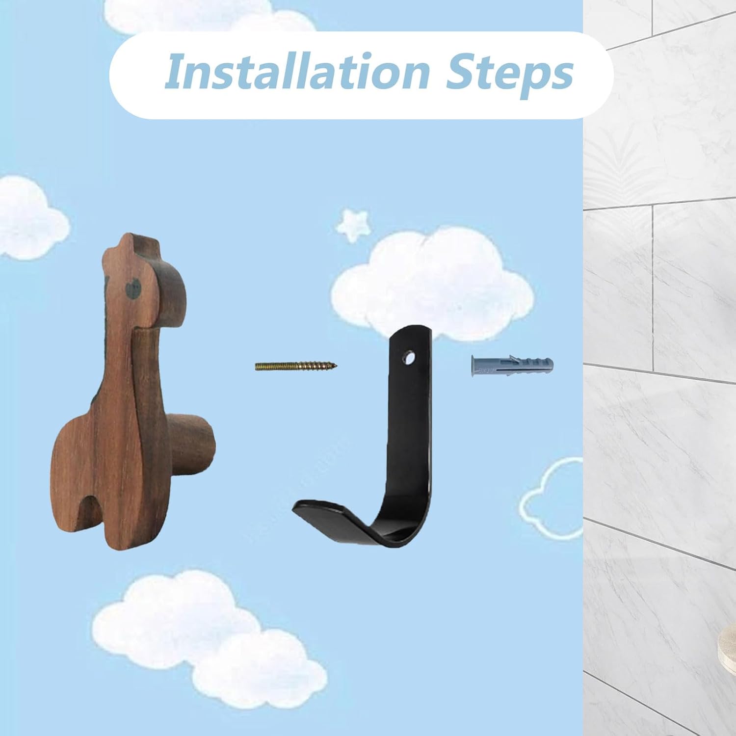 Qivine 5Pcs Wood Animal Coat Hooks for Kids 1