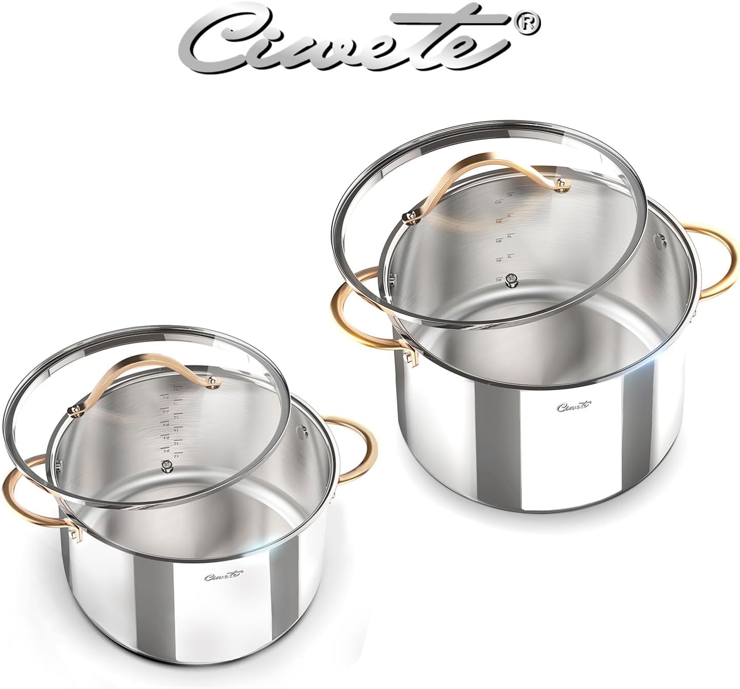 Ciwete 8 Quart 12 Quart Stock Pot Set