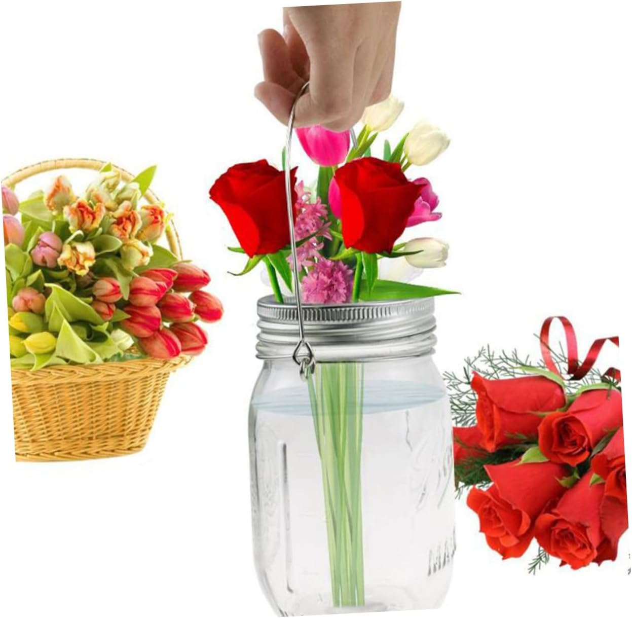 COLLBATH 24pcs Tinplate Mason Jar Lid Ring Set with Wire Handles