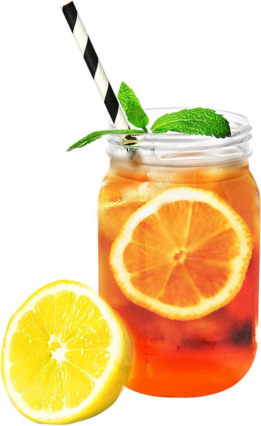 Tebery 12 Pack Clear Plastic Mason Jars with Lids 16OZ Shatterproof Drinking Jar