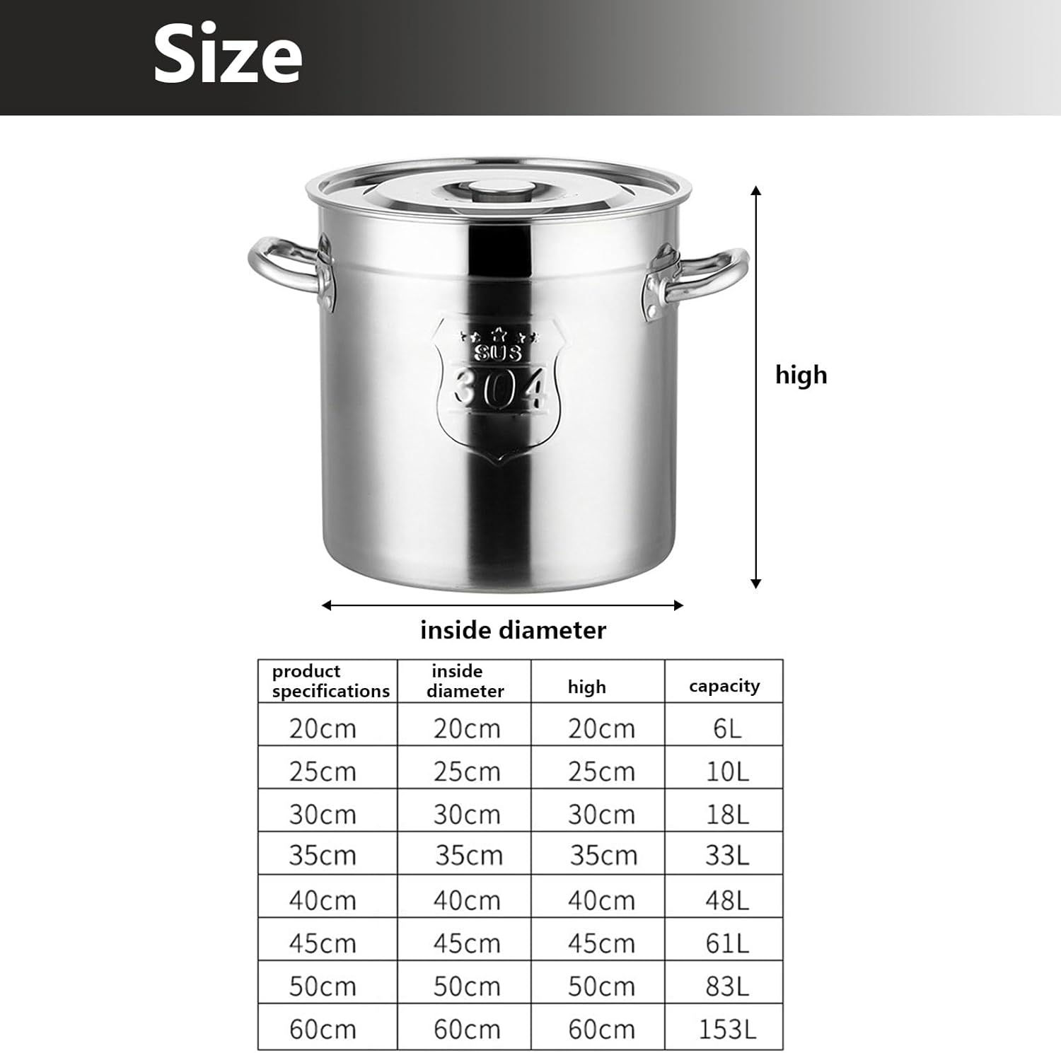 AIZYR 304 Stainless Steel Stockpot with Lid 6L