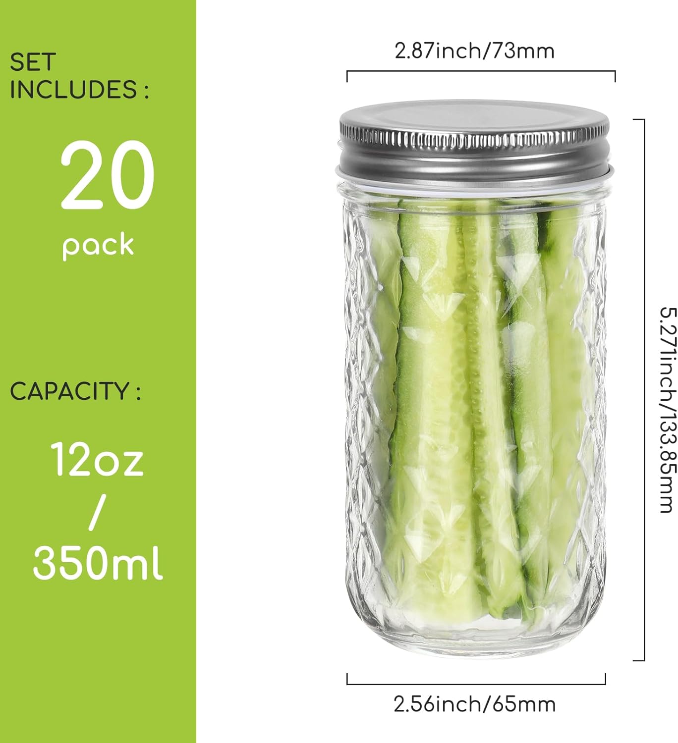 Keketin 12 oz Wide Mouth Mason Jars 20 Pack with Screw Lids