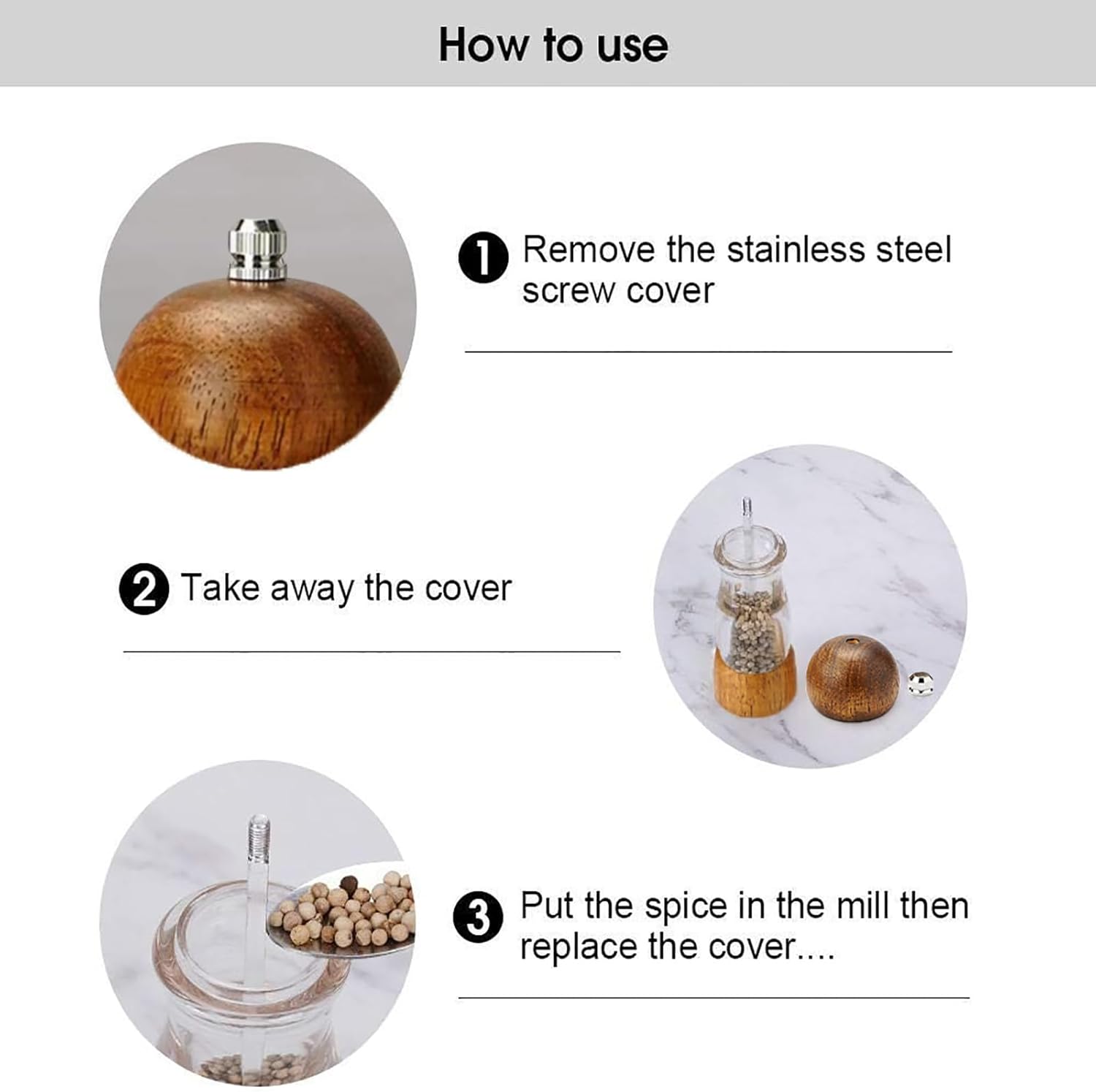 HONISOX Salt Pepper Grinder Set Wooden 6 Inch Adjustable Coarseness