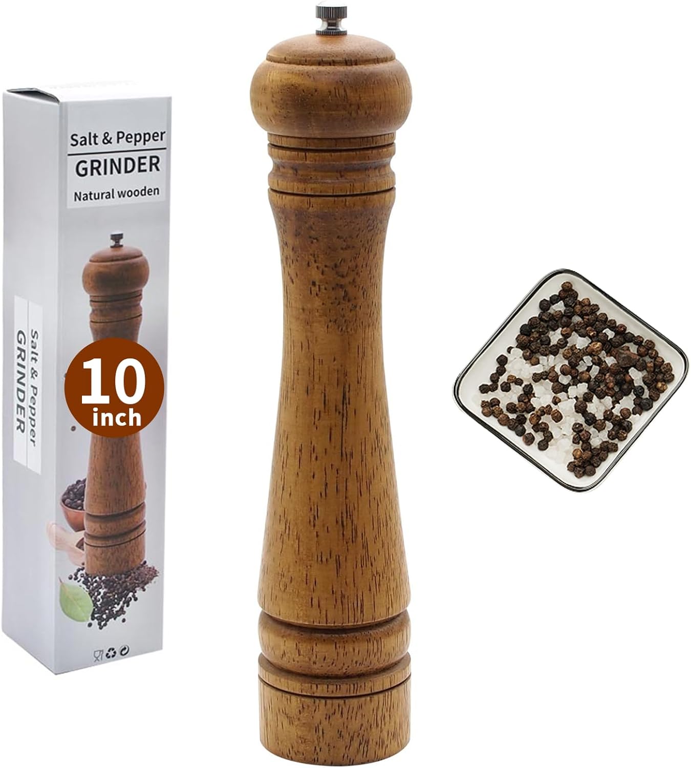 SHIKORI 10 Inch Wooden Salt Pepper Mill Set