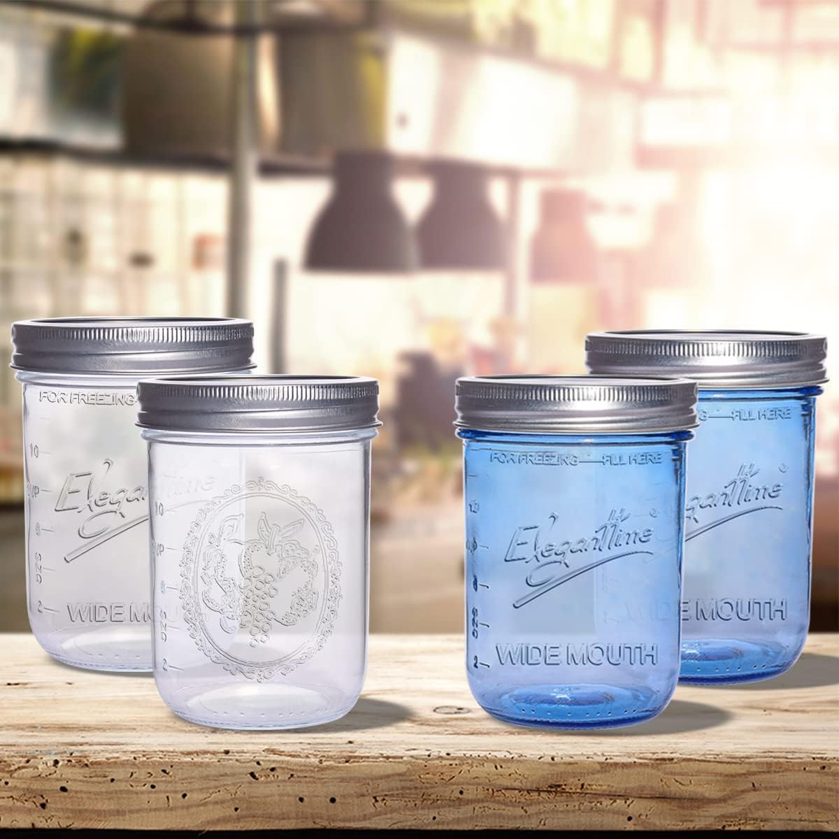 eleganttime 16 oz Blue Mason Jars 12 Pack with Lids 1