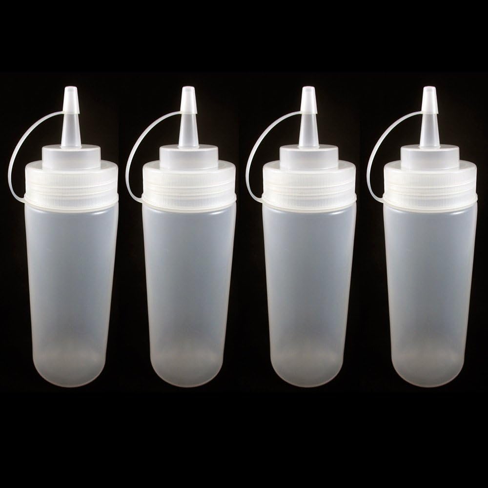 4 Pack 12oz Clear Plastic Squeeze Bottles for Condiments