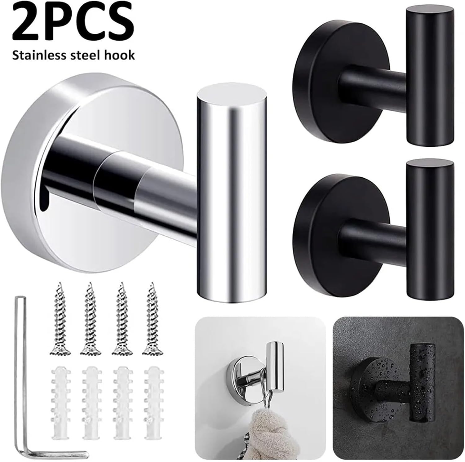 HCANte Wall Mounted Coat Racks 2Pcs Brushed Nickel Towel Hooks