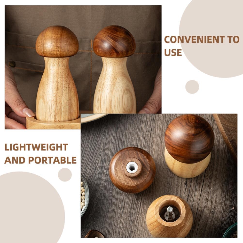 MAGICLULU Acacia Wood Salt Pepper Set with Mushroom Shakers