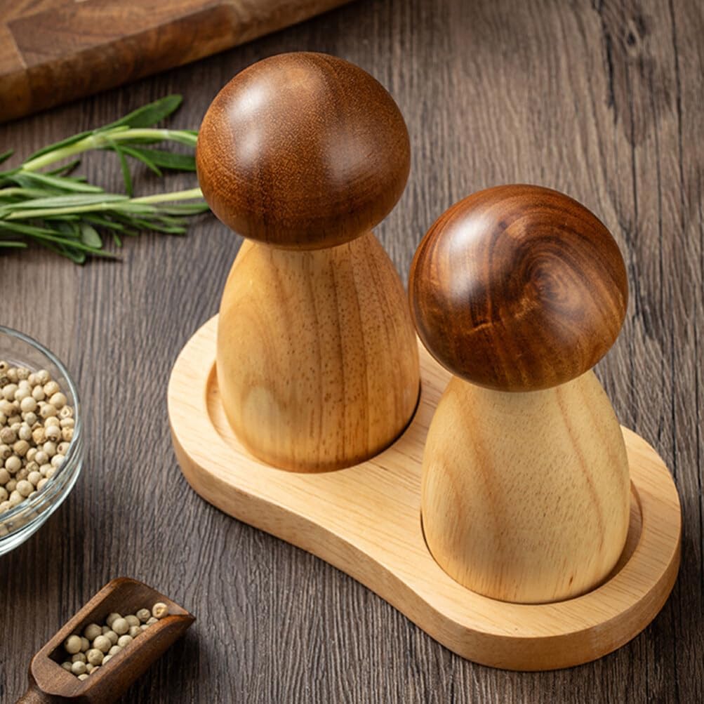 MAGICLULU Acacia Wood Salt Pepper Set with Mushroom Shakers