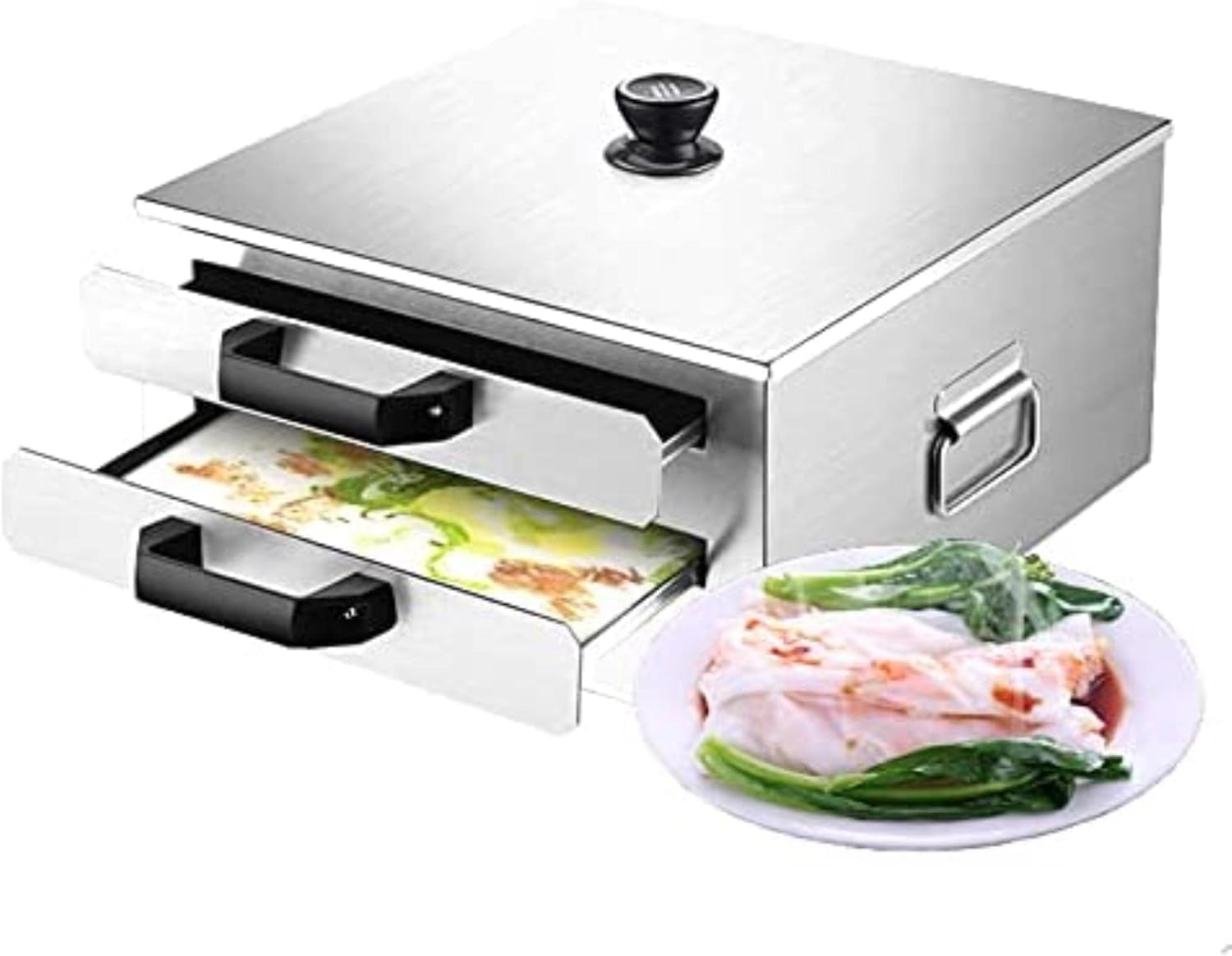BINGWANG Stainless Steel Pasta Pot Steamer with 1 Tray and 2 Solid Trays