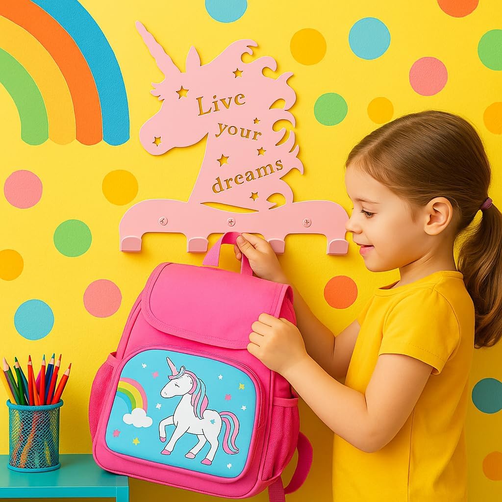 Unicorn Wall Hooks Decor for Girls Room - Pink