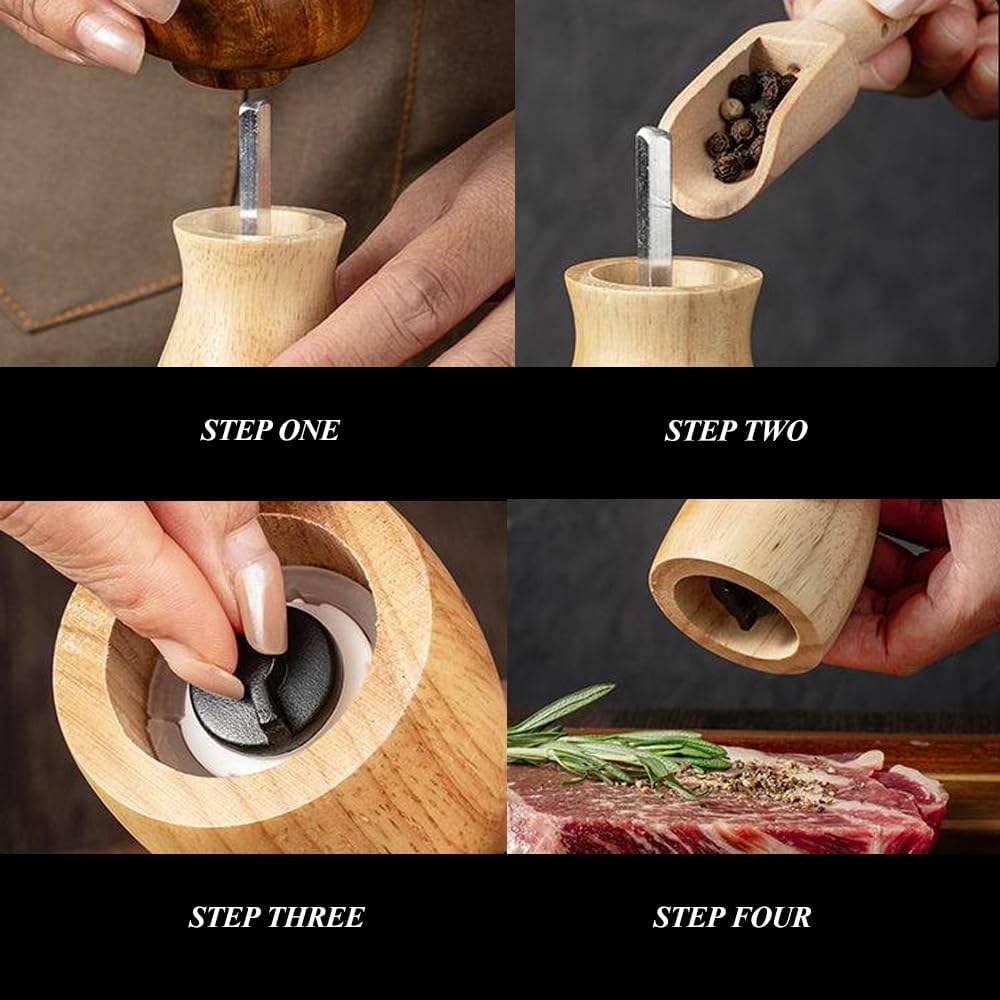 MAGICLULU Acacia Wood Salt Pepper Set with Mushroom Shakers