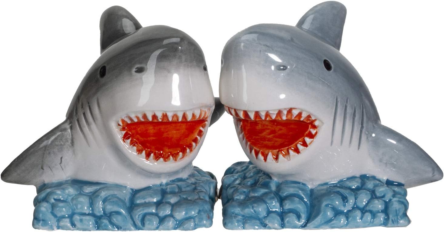 Pacific Giftware Sharks on The Sea Ceramic Salt Pepper Shakers Set 1