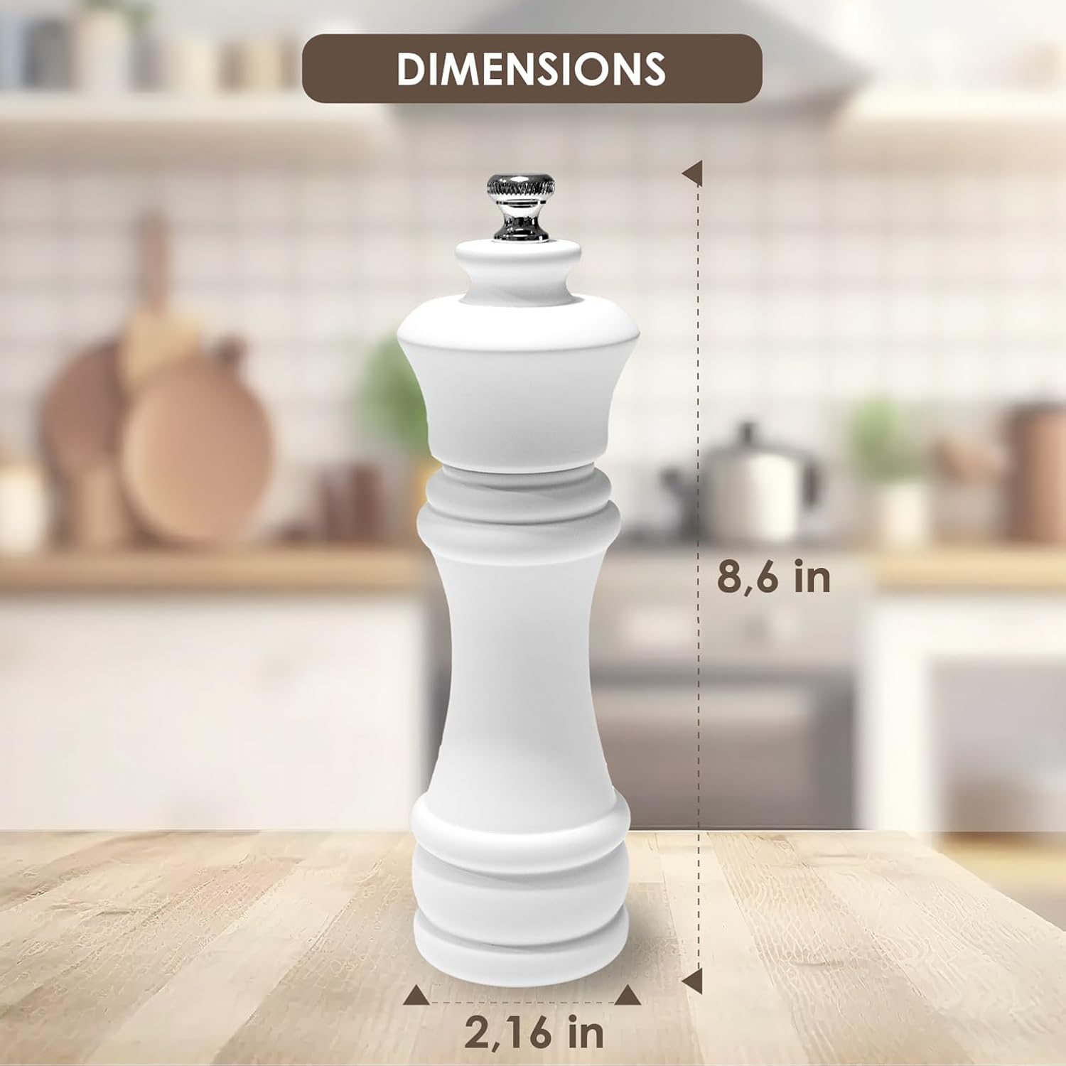 Premium Beech Wood Pepper Grinder with Stainless Steel Blade