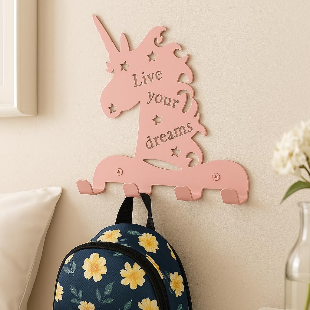 Unicorn Wall Hooks Decor for Girls Room - Pink