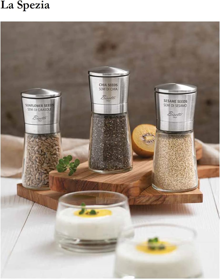 Bisetti La Spezia Glass Pepper Mill With Adjustable Grinder