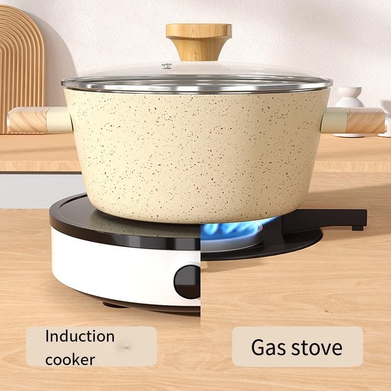 VKEID Medical Stone Nonstick Stock Pot with Tempered Glass Lid