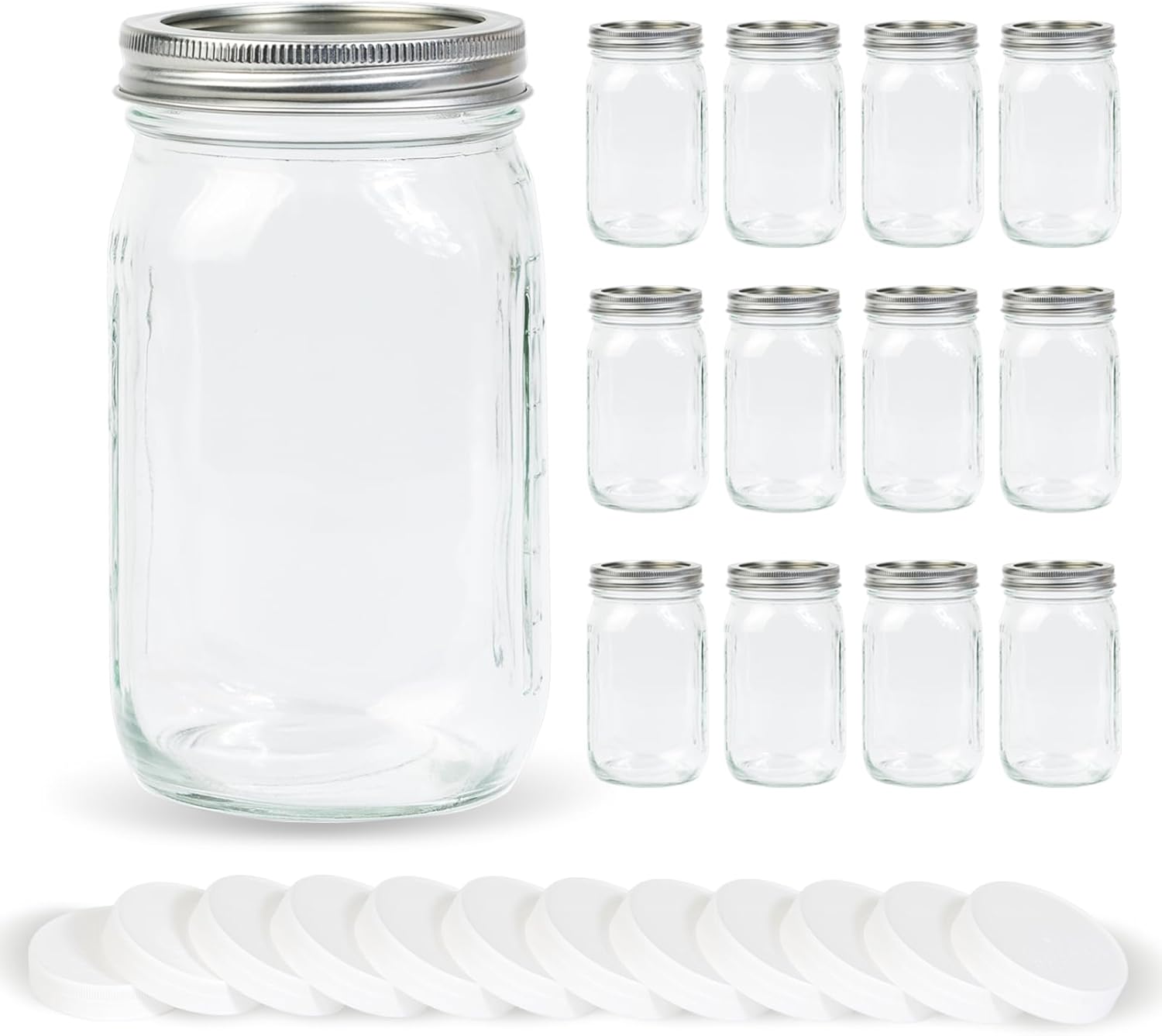 Yodecy 12 Pack 32 oz Clear Mason Jars with Airtight Lids