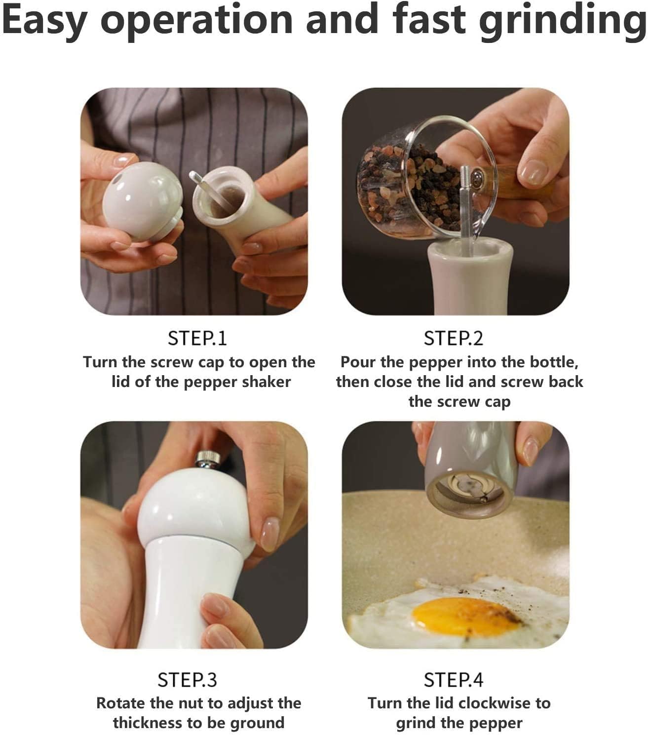 KDLK Salt Pepper Grinder Set with Adjustable Coarseness