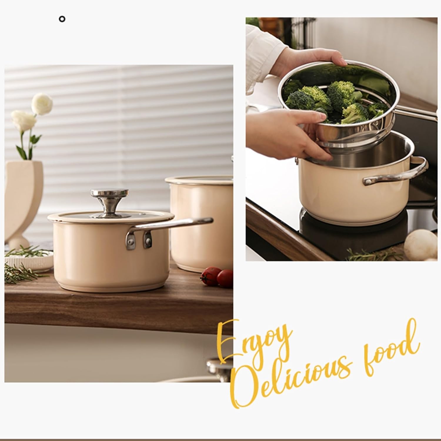 Nonstick Stock Pot with Tempered Glass Lid 304 Stainless Steel and Ceramic Coating