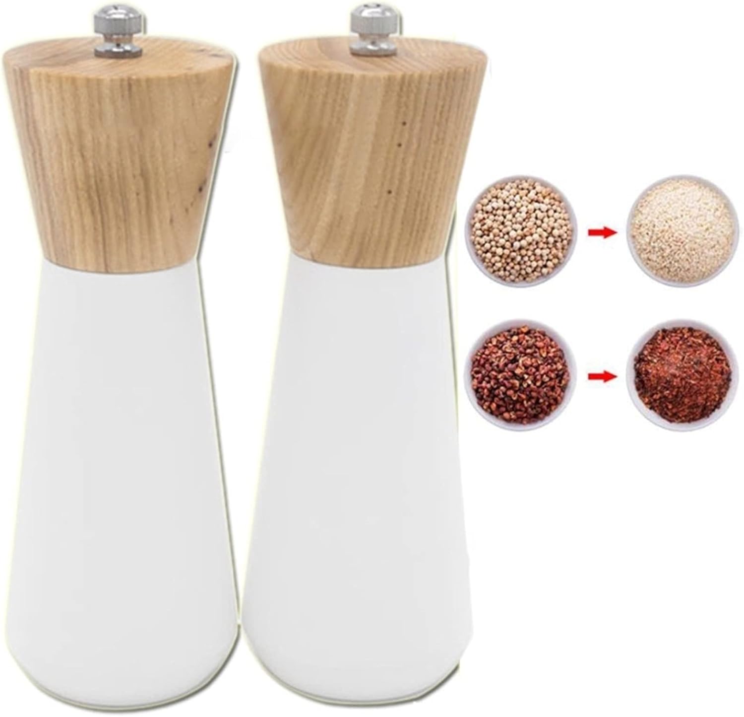 Stylish White Pepper Salt Grinder Set with Wooden Shaker