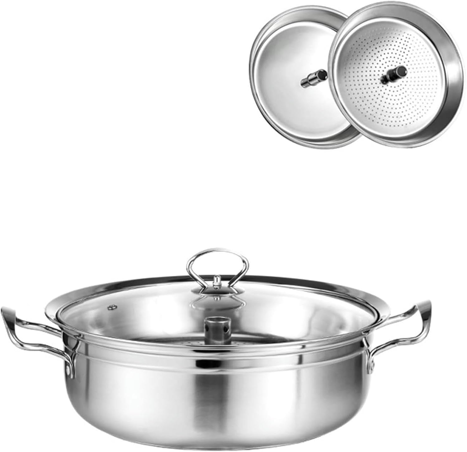 LGEOELIAS Stainless Steel Seafood Steamer Pot 30-34cm with Basket and Lid