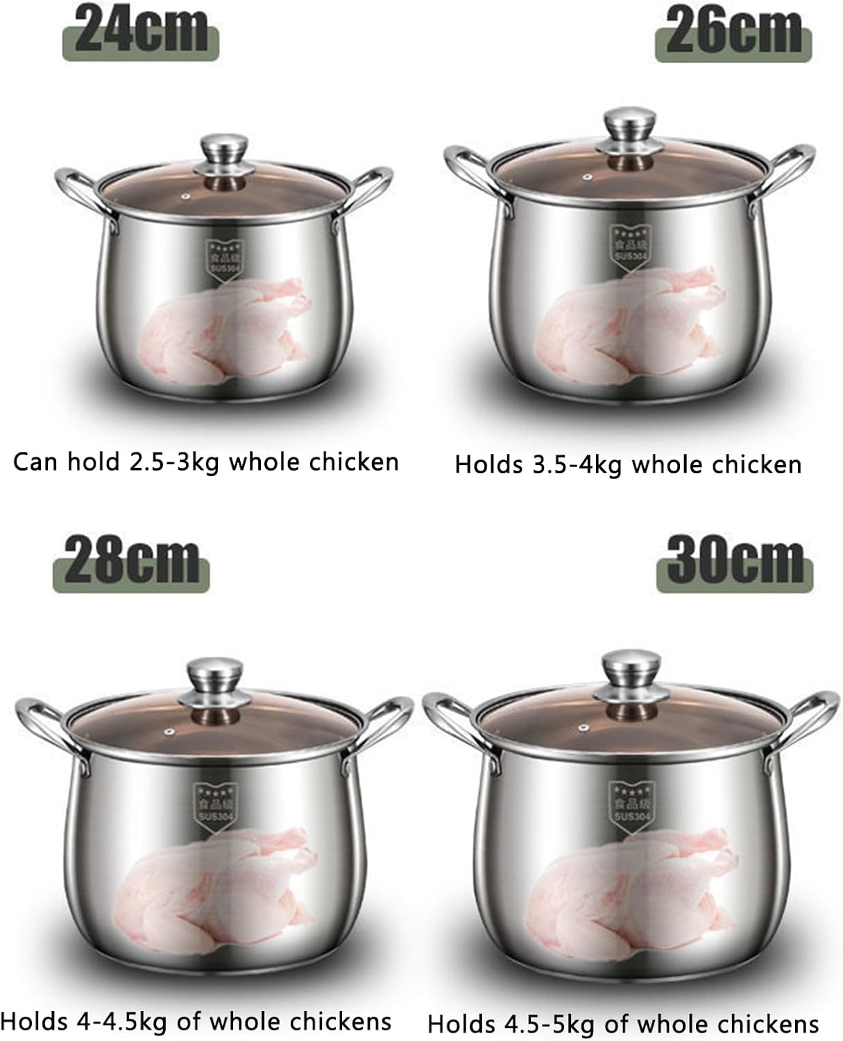 SVRITE 109 Qt Deep Chicken Stew Pot with Steamer Basket and Glass Lid