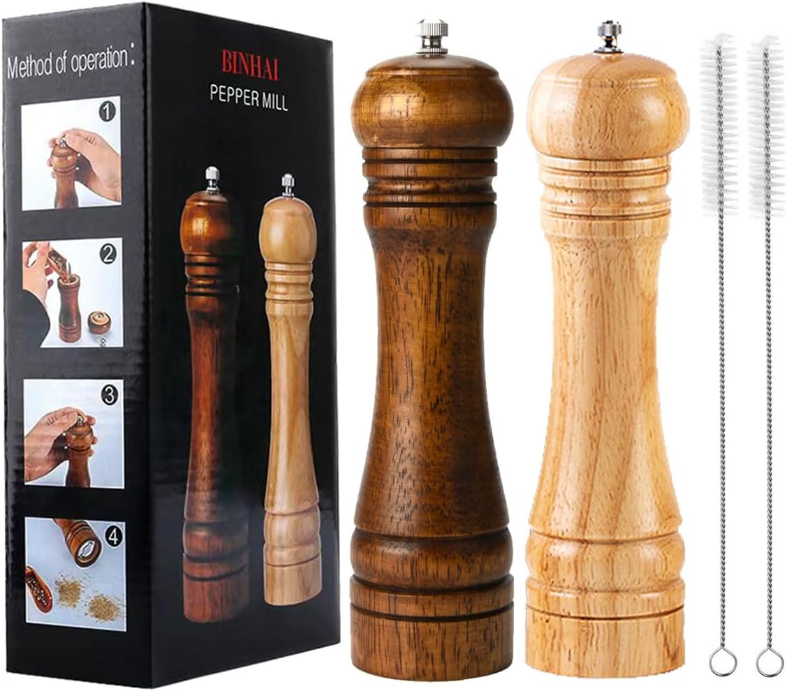 BINHAI Adjustable Pepper Mill Set 2 Piece 8 Inches