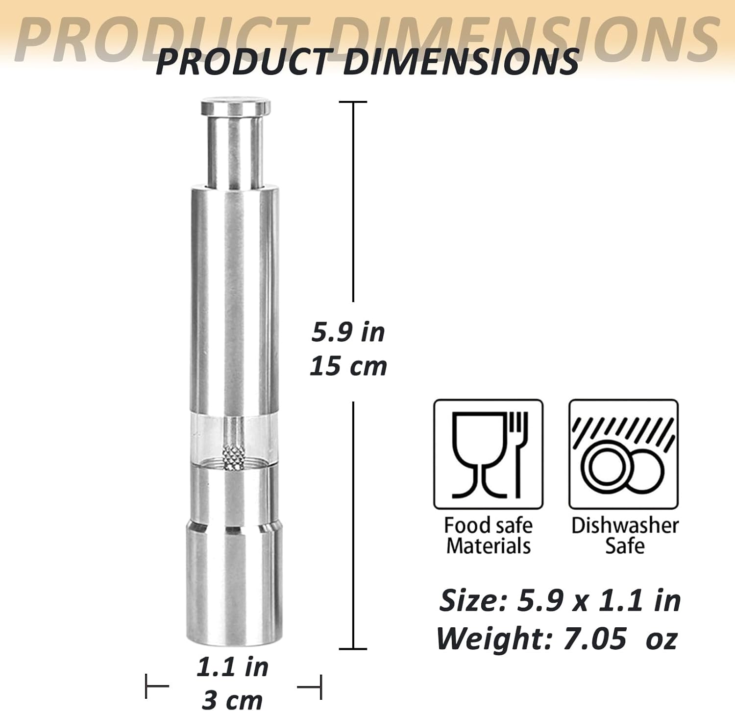 HalfofLife Salt Pepper Grinder Set Push Button Stainless Steel Refillable