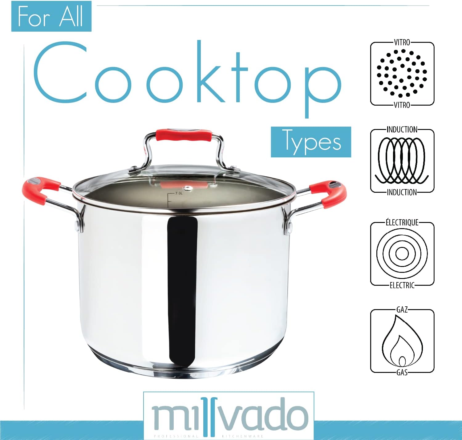 Millvado 6 Quart Stock Pot with Glass Lid and Steam Hole